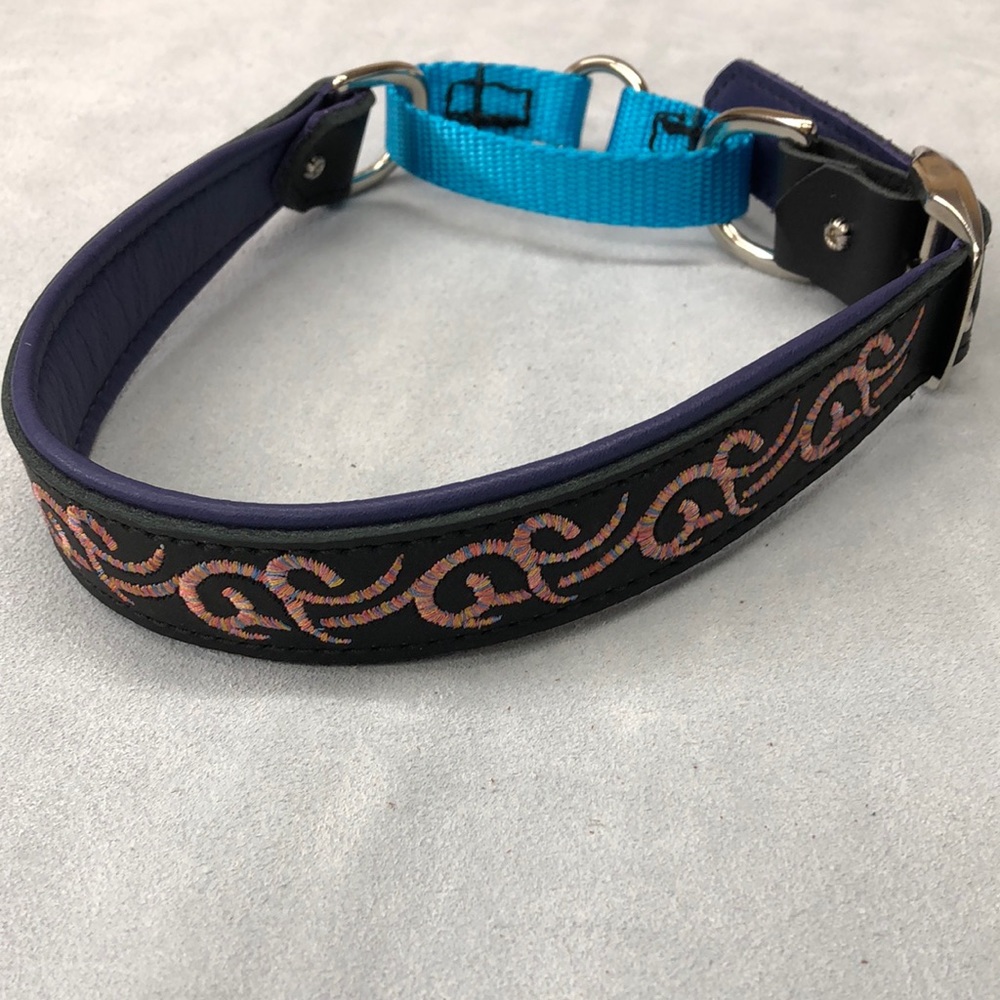 Leather & embroidery martingale dog collar